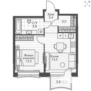 Студия квартира, вторичка, 42м2, 3/16 этаж