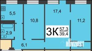 3-к квартира, вторичка, 57м2, 2/5 этаж