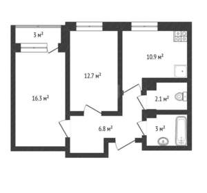 2-к квартира, вторичка, 55м2, 4/19 этаж