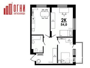 2-к квартира, строящийся дом, 54м2, 1/25 этаж