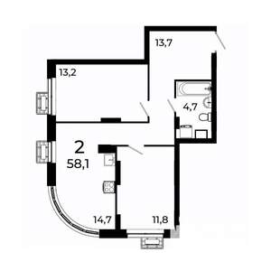 2-к квартира, вторичка, 58м2, 19/19 этаж