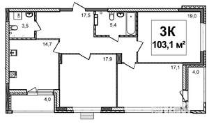 3-к квартира, строящийся дом, 103м2, 4/17 этаж