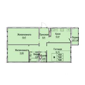 3-к квартира, вторичка, 75м2, 6/9 этаж