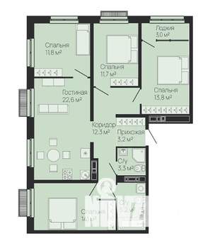 4-к квартира, строящийся дом, 100м2, 5/13 этаж