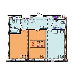 2-к квартира, вторичка, 60м2, 2/18 этаж