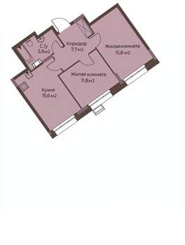 2-к квартира, строящийся дом, 54м2, 6/12 этаж