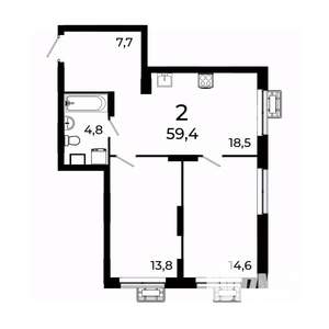 2-к квартира, вторичка, 59м2, 12/19 этаж