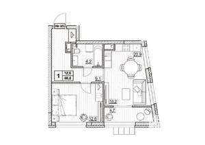 1-к квартира, вторичка, 47м2, 12/24 этаж
