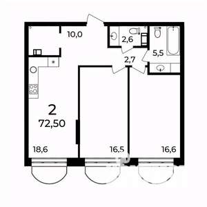 2-к квартира, вторичка, 72м2, 9/9 этаж