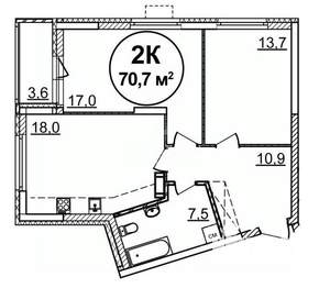 2-к квартира, сданный дом, 71м2, 10/25 этаж