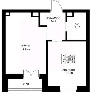 1-к квартира, строящийся дом, 41м2, 2/24 этаж