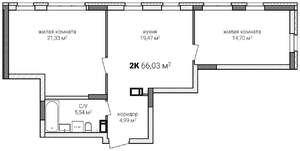 2-к квартира, строящийся дом, 66м2, 12/13 этаж