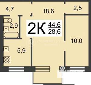 2-к квартира, вторичка, 45м2, 4/5 этаж