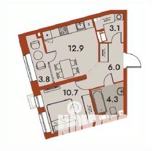 1-к квартира, строящийся дом, 41м2, 8/25 этаж
