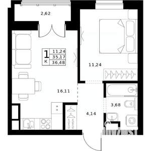 1-к квартира, вторичка, 36м2, 9/24 этаж