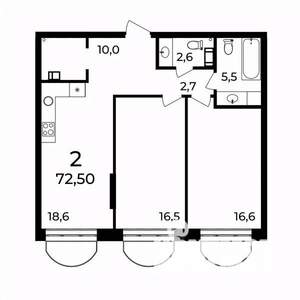 2-к квартира, вторичка, 73м2, 7/9 этаж