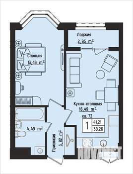 1-к квартира, вторичка, 41м2, 9/15 этаж