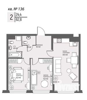 2-к квартира, вторичка, 63м2, 12/25 этаж