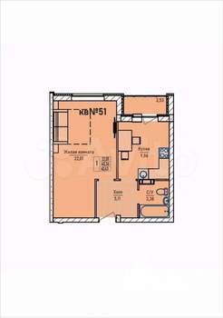 1-к квартира, строящийся дом, 42м2, 3/3 этаж