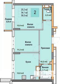 2-к квартира, вторичка, 56м2, 9/25 этаж