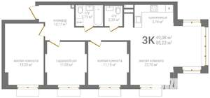 3-к квартира, вторичка, 85м2, 2/19 этаж