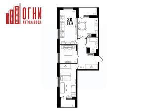 3-к квартира, строящийся дом, 69м2, 16/25 этаж
