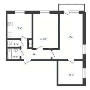 3-к квартира, вторичка, 56м2, 7/9 этаж