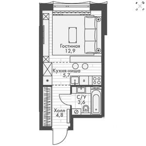 1-к квартира, вторичка, 27м2, 6/16 этаж