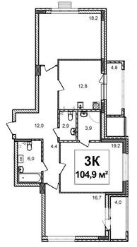 3-к квартира, строящийся дом, 105м2, 1/17 этаж