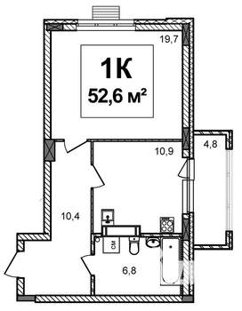 1-к квартира, строящийся дом, 53м2, 14/17 этаж