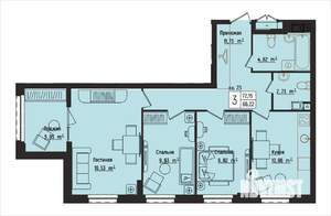 3-к квартира, вторичка, 72м2, 4/15 этаж
