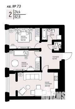 2-к квартира, вторичка, 63м2, 6/25 этаж