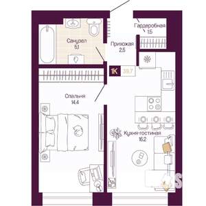 1-к квартира, вторичка, 40м2, 9/12 этаж