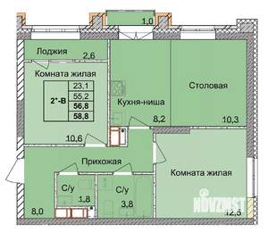 2-к квартира, вторичка, 57м2, 11/18 этаж