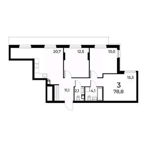 3-к квартира, вторичка, 79м2, 9/15 этаж
