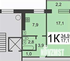 1-к квартира, вторичка, 33м2, 4/9 этаж