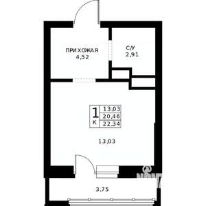 Студия квартира, строящийся дом, 22м2, 11/24 этаж