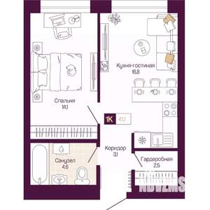 1-к квартира, вторичка, 41м2, 13/25 этаж