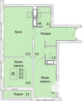 2-к квартира, вторичка, 55м2, 21/25 этаж