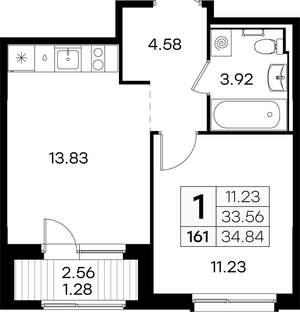 1-к квартира, вторичка, 35м2, 5/9 этаж