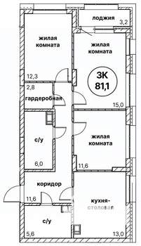 3-к квартира, вторичка, 81м2, 9/13 этаж
