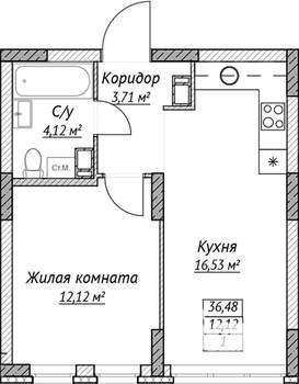 1-к квартира, строящийся дом, 36м2, 14/14 этаж