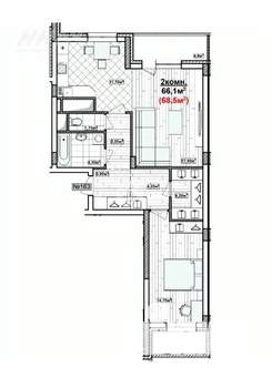 2-к квартира, вторичка, 69м2, 9/15 этаж