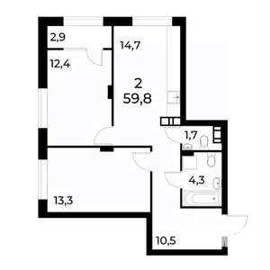 2-к квартира, вторичка, 59м2, 18/19 этаж
