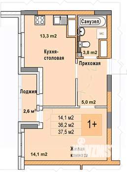 1-к квартира, вторичка, 38м2, 21/25 этаж