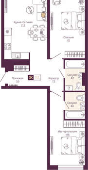 2-к квартира, вторичка, 71м2, 15/19 этаж