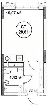 Студия квартира, строящийся дом, 29м2, 15/22 этаж