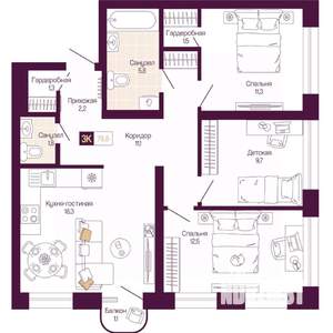 3-к квартира, вторичка, 76м2, 11/12 этаж