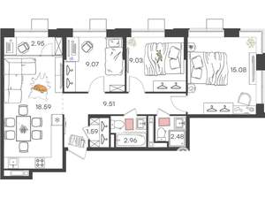 3-к квартира, вторичка, 71м2, 3/17 этаж