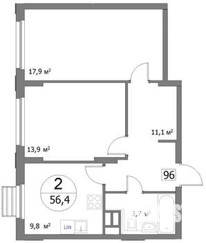 2-к квартира, вторичка, 56м2, 12/22 этаж